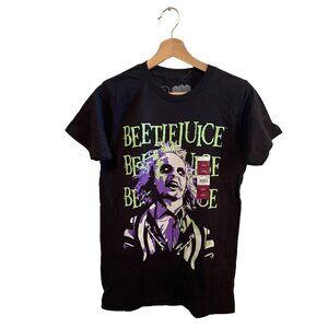 Beetlejuice Graphic Black Short Sleeve T-Shirt Unisex Size S Halloween Tee